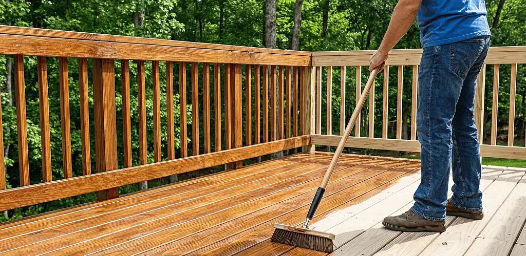 Deck staining and sealing application on a wood deck in Boca Raton, FL