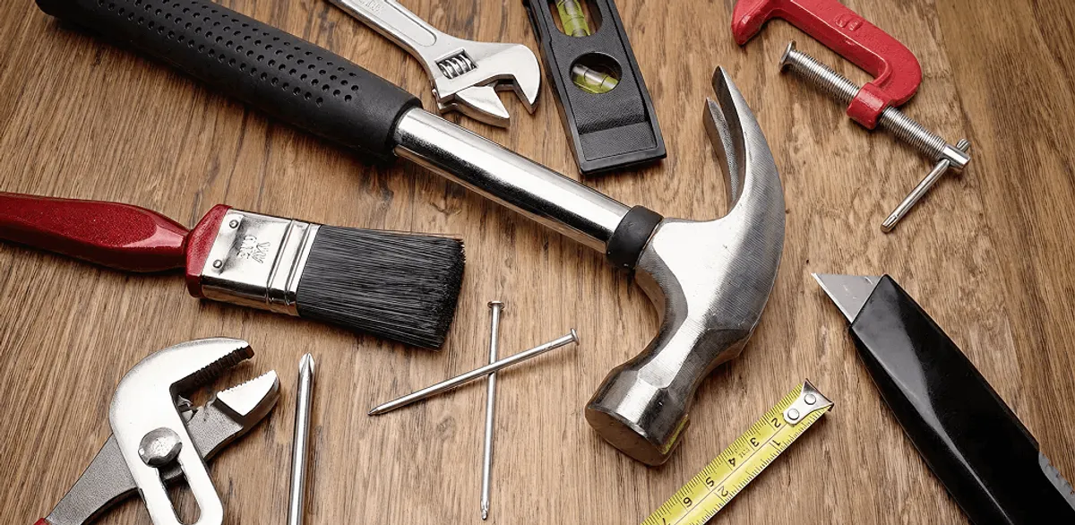 Handyman tools laid out for home repair and maintenance work in Boca Raton, FL