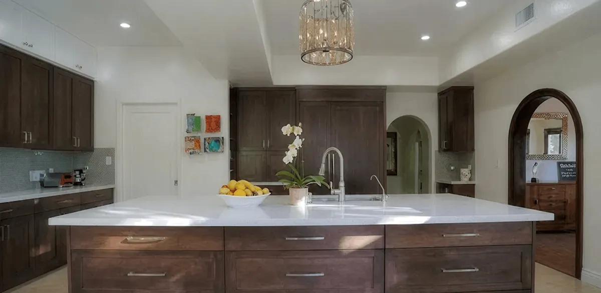 Cabinet refacing project with updated kitchen cabinets and island in Boca Raton, FL