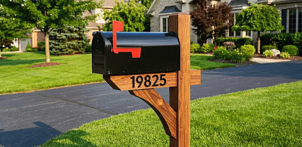 New mailbox installation with post and address number for a home in Boca Raton, FL